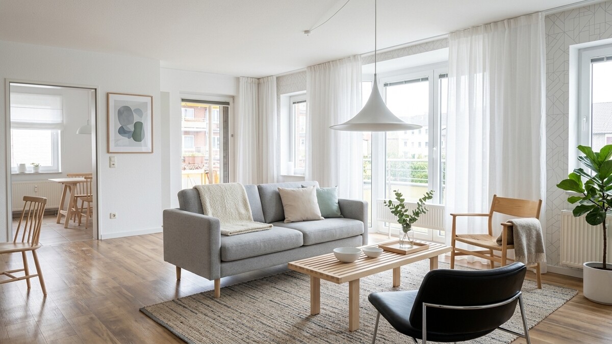 Wohnzimmer mit Zugang zum Balkon - KI-generiert Wohnzimmer mit Zugang zum Balkon - KI-generiert - Objekt 9807